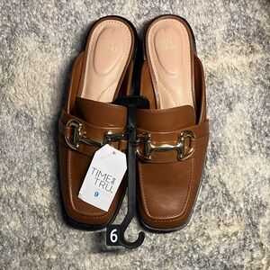 Time and Tru Brown Loafers with Gold Accent